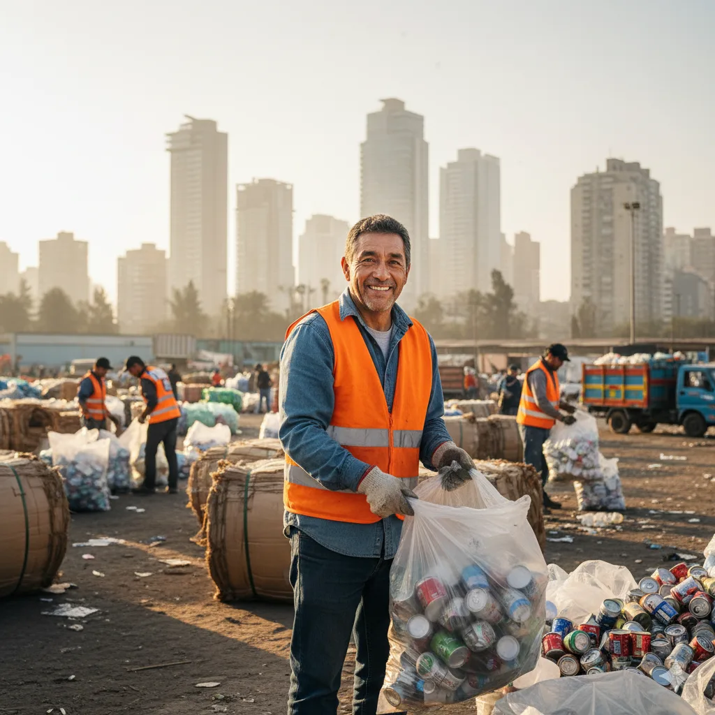 Persona trabajando en la clasificación de materiales reciclables